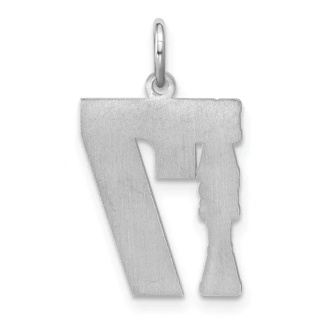 Silver pendant shaped like the letter P with a brushed matte finish and a small loop at the top for hanging.