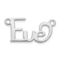 Silver-toned metal charm or pendant shaped like the word "Eve" with small loop attachments at the top corners.