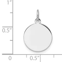 A polished sterling silver circular pendant with a small loop bail at the top, shown against a measurement scale indicating approximately 0.75 inches in diameter.