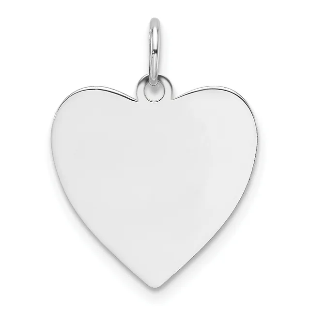 A polished silver heart-shaped pendant with a smooth surface and a small loop attachment at the top for hanging on a chain.