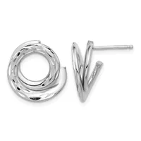 Pair of polished silver twisted hoop earrings with post backs, displayed against a white background.