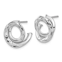 A pair of silver textured hoop earrings with a twisted or braided pattern, shown from the front against a white background.