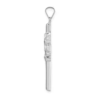 A long silver pendant with a teardrop bail at the top and textured wrapping around the upper portion of the cylindrical body.