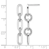 Silver-toned chain link dangle earrings with twisted rope-textured rings, displayed against a measurement scale showing approximately 1.5 inches in length.
