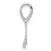 A silver serving spoon with an ornate scalloped oval bowl and a long handle, shown against a white background.