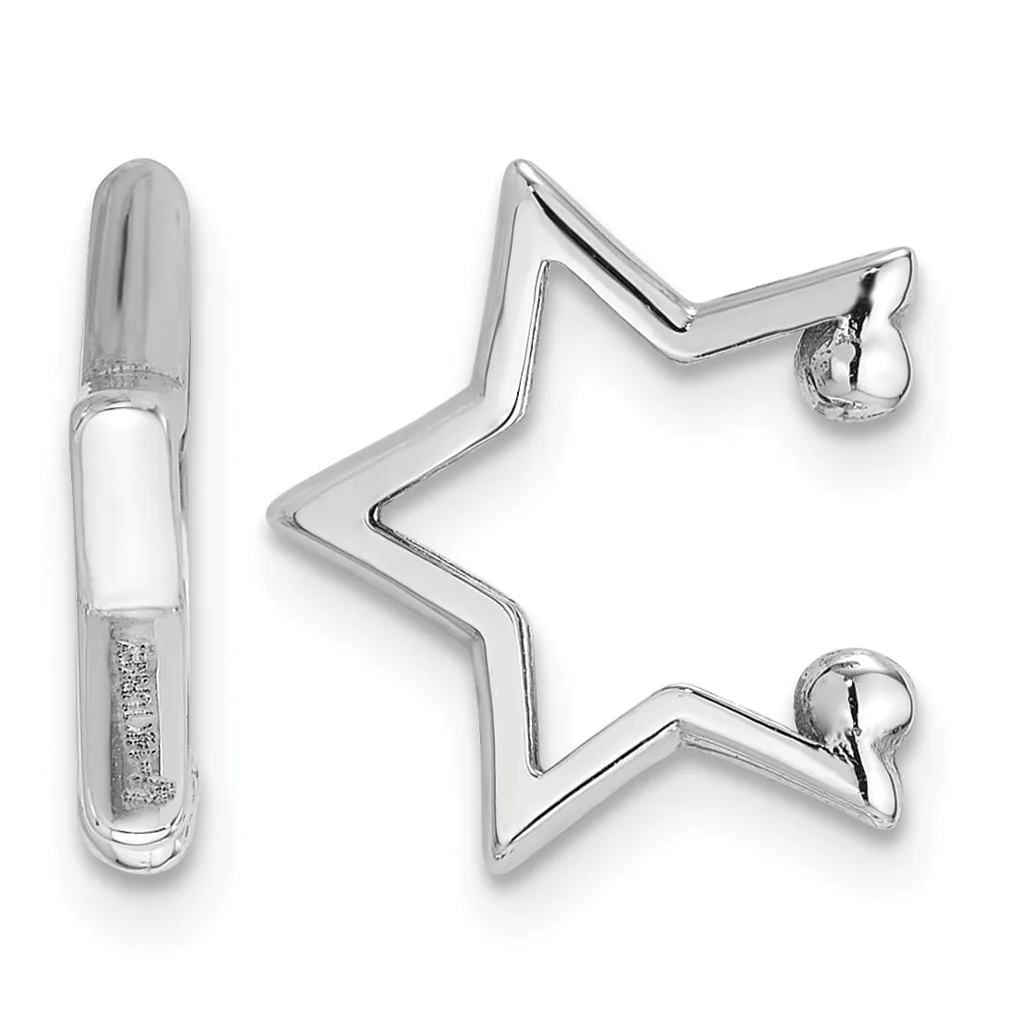 Sterling silver star-shaped earrings with ball posts and backs displayed next to a sterling silver liquid eyeliner pen with a brush applicator.
