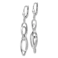 Pair of silver-toned drop earrings with leverback closures and interlocking oval link designs, shown against a white background.