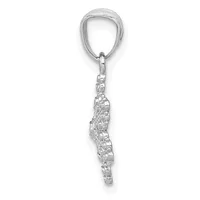 Silver charm pendant with a textured twisted or braided design hanging from a lobster clasp bail, shown against a white background.