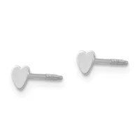 A pair of silver heart-shaped stud earrings with textured posts, shown from the front against a white background.