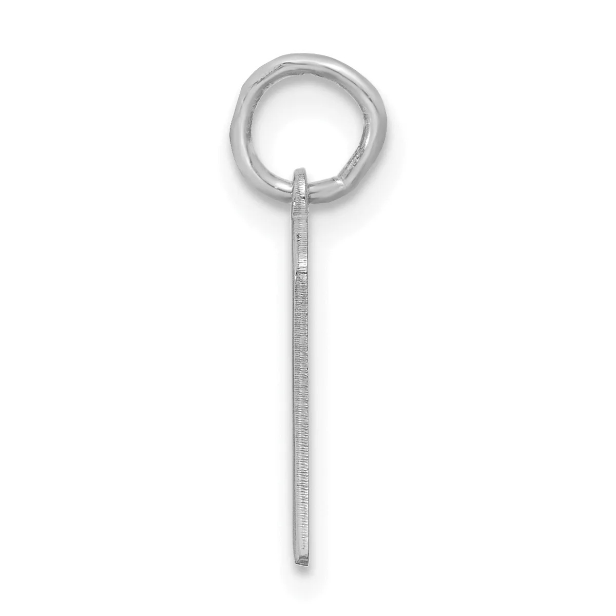 A silver pendant consisting of a textured cylindrical stem attached to a polished circular loop at the top, displayed against a white background.