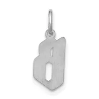 Silver pendant charm in the shape of the letter D with a rectangular cutout in the center, suspended from a curved bail.