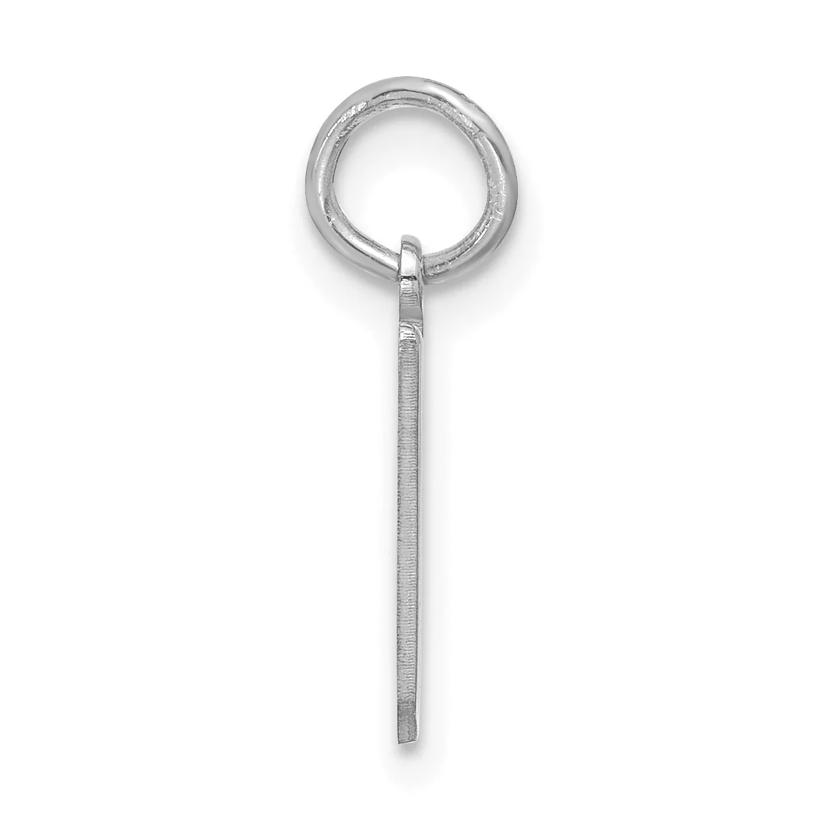 A silver pendant consisting of a circular loop at the top connected to a long, thin rectangular bail, displayed against a white background.