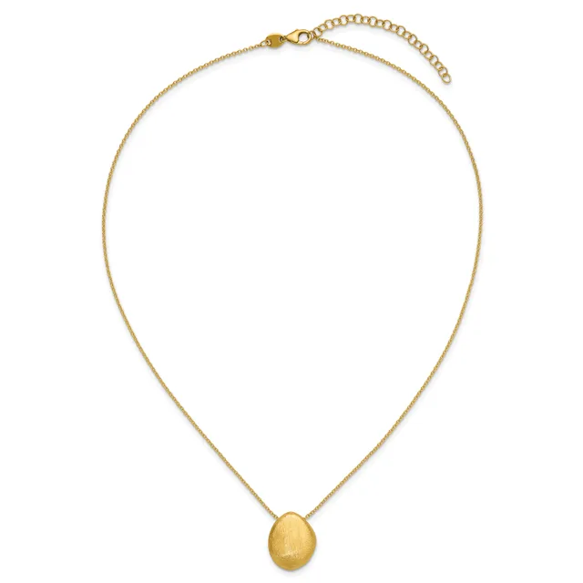 Gold-toned chain necklace with an adjustable clasp, featuring a polished teardrop-shaped pendant hanging from the center.