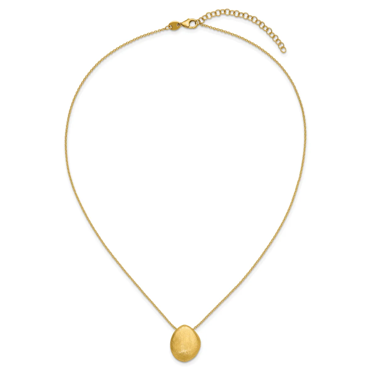 Gold-toned chain necklace with an adjustable clasp, featuring a polished teardrop-shaped pendant hanging from the center.