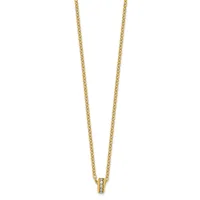 Gold chain necklace with a small rectangular pendant featuring a small diamond or gemstone at the center.
