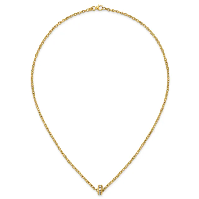 Gold chain necklace with small diamond accent pendant at center bottom, displayed against white background.