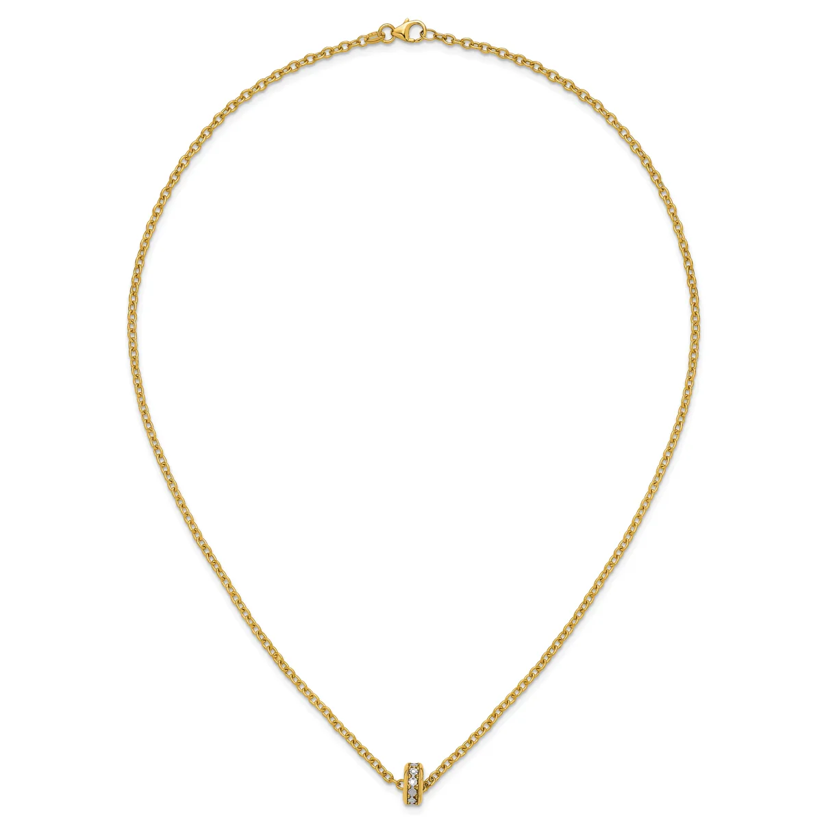 Gold chain necklace with small diamond accent pendant at center bottom, displayed against white background.