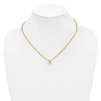 Gold-toned chain necklace with a small pendant featuring what appears to be a small diamond or gemstone, displayed on a white mannequin bust.