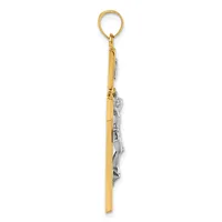 A two-tone pendant keychain with a gold rectangular bar and white metal charm depicting a horse, suspended from a gold ring.