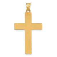 A polished gold cross pendant with a brushed finish and a small loop bail at the top.