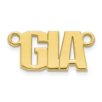 Gold-colored metal charm or pendant with cutout letters spelling "GPA" and two small loops at the top for attachment.