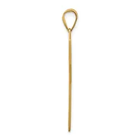 A long, slender gold-toned metal skewer or pick with a teardrop-shaped loop handle at the top and a pointed shaft.