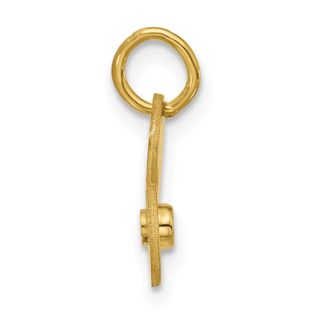 A gold pendant charm consisting of a hollow loop at the top connected to a textured rectangular stem with a small cylindrical bead attached near the bottom.