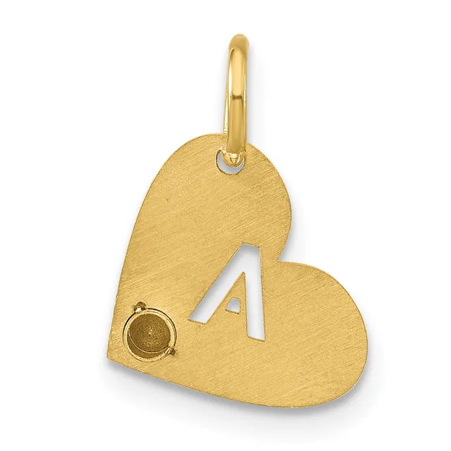Gold heart-shaped pendant with the number 4 cutout, a small circular charm attached to the left side, and a bail loop at the top.