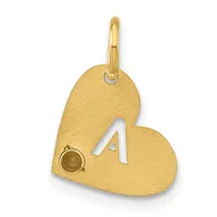 Gold heart-shaped pendant with the number 4 cutout, a small circular charm attached to the left side, and a bail loop at the top.