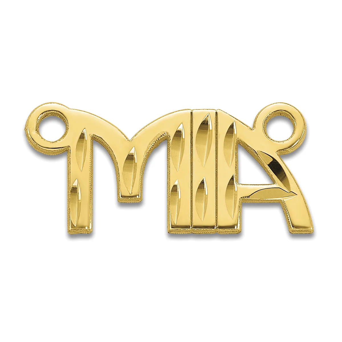 Gold-toned metal connector charm with decorative vertical line details and two loops at the ends for attaching to a chain or jewelry piece.