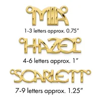 Three gold-toned metal name plate connectors with loops at each end, sized for 1-3, 4-6, and 7-9 letter names respectively.