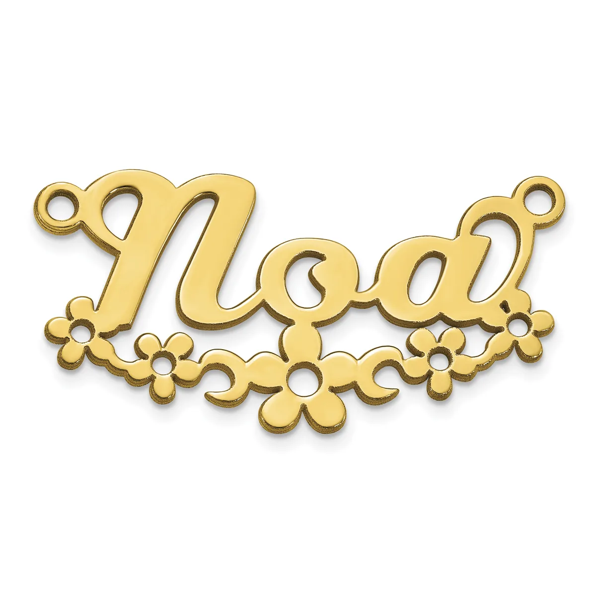 Gold-toned metal connector pendant with decorative floral elements and loop attachments at top corners.