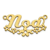 Gold-toned metal connector pendant with decorative floral elements and loop attachments at top corners.