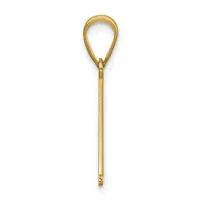 A long, slender gold-toned metal pendant with a teardrop-shaped loop at the top and a small cylindrical bail connector at the bottom.