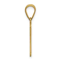 A long, slender gold-toned metal loop with a teardrop-shaped top and a thin shaft ending in a small hook or clasp.