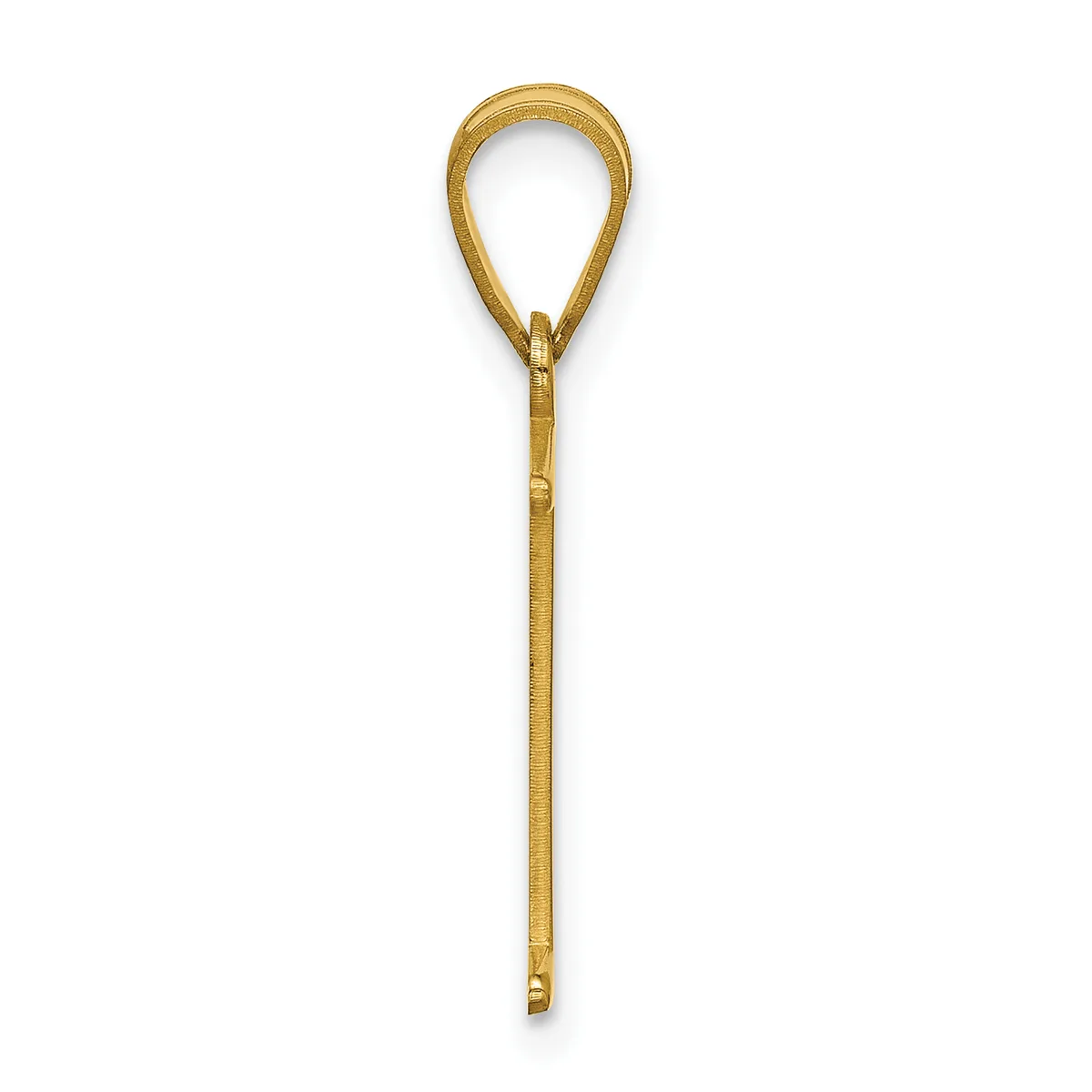 A gold-toned metal hair stick or ornamental pin with a teardrop-shaped loop at the top and a long tapered shaft, shown vertically against a white background.
