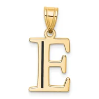 Gold letter E pendant with a black vertical stripe down the center, displayed against a white background.