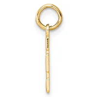 A gold-toned metal charm or pendant consisting of a circular loop at the top connected to a long rectangular bar stem, shown against a white background.