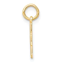 A gold pendant charm consisting of a circular loop at the top connected to a long rectangular bail with a textured surface.
