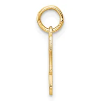 A gold-colored metal charm holder with a circular ring at the top and a rectangular shaft below, featuring a small stamped hallmark, shown against a white background.