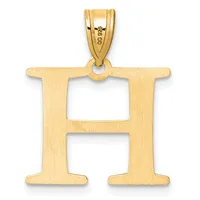 Gold letter H pendant with a polished bail loop at the top and a brushed matte finish on the flat cutout face.