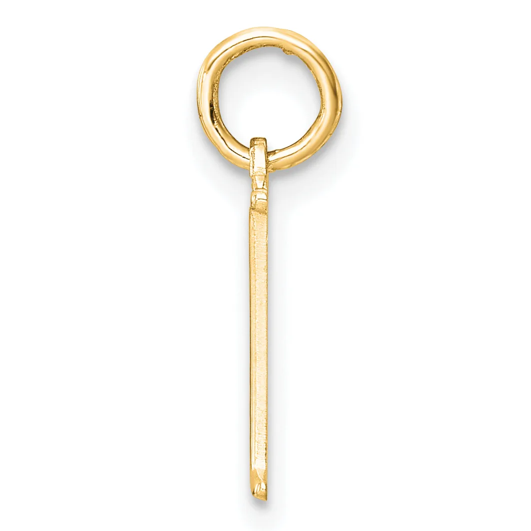 A gold charm pendant consisting of a circular loop at the top connected to a long rectangular bar, shown against a white background.