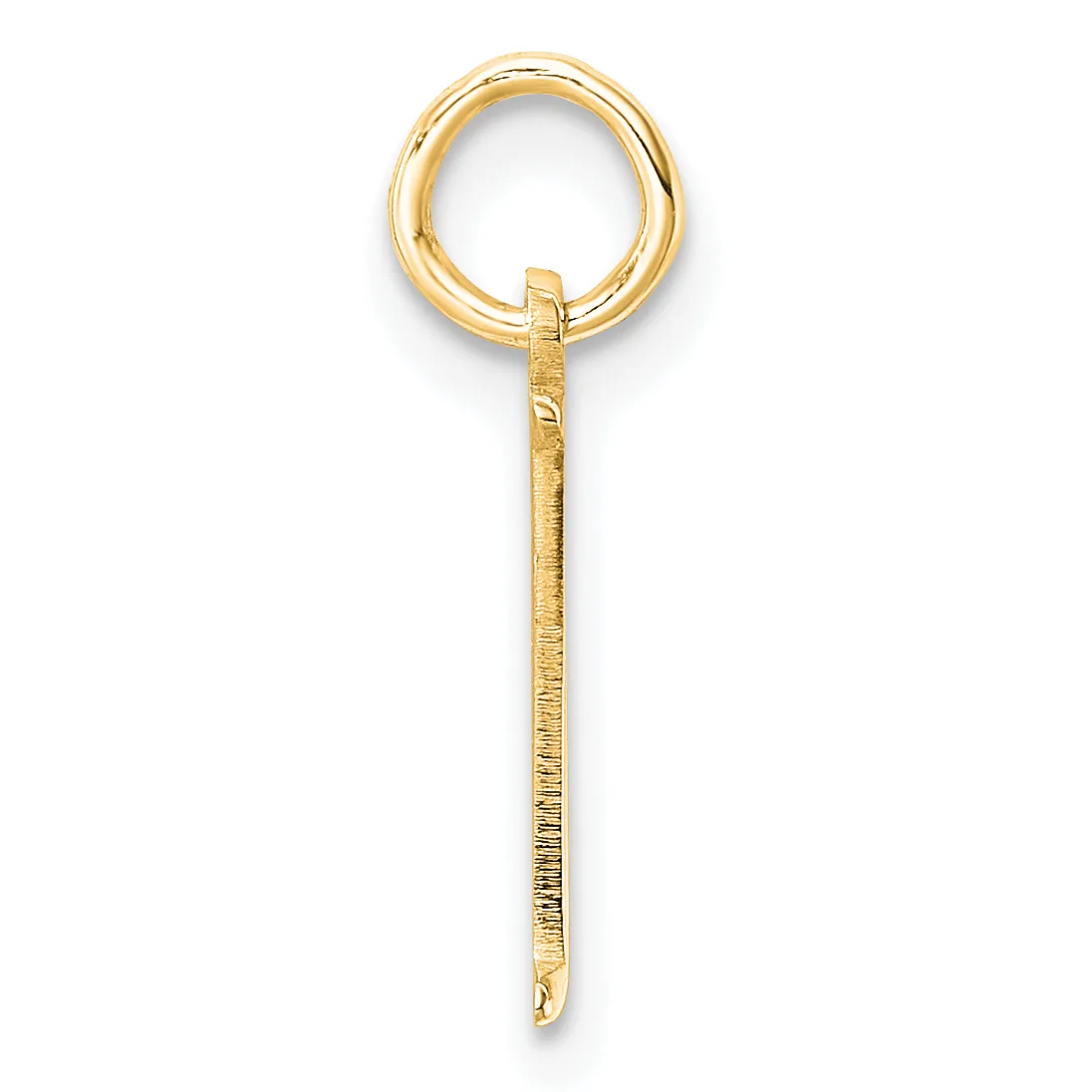 A gold-colored metal hook with a textured cylindrical shaft attached to a smooth circular loop at the top, displayed against a white background.