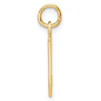 A gold-colored metal pendant consisting of a circular loop at the top attached to a long, tapered rectangular shaft with a textured finish.