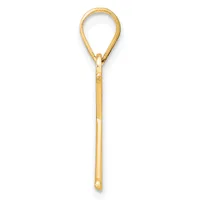 A gold teardrop-shaped pendant with a long stem, shown against a white background.