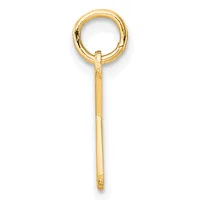 A gold pendant charm consisting of a circular loop at the top attached to a long, slender rectangular stem, shown against a white background.