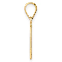A gold teardrop-shaped pendant with a long stem, shown against a white background.