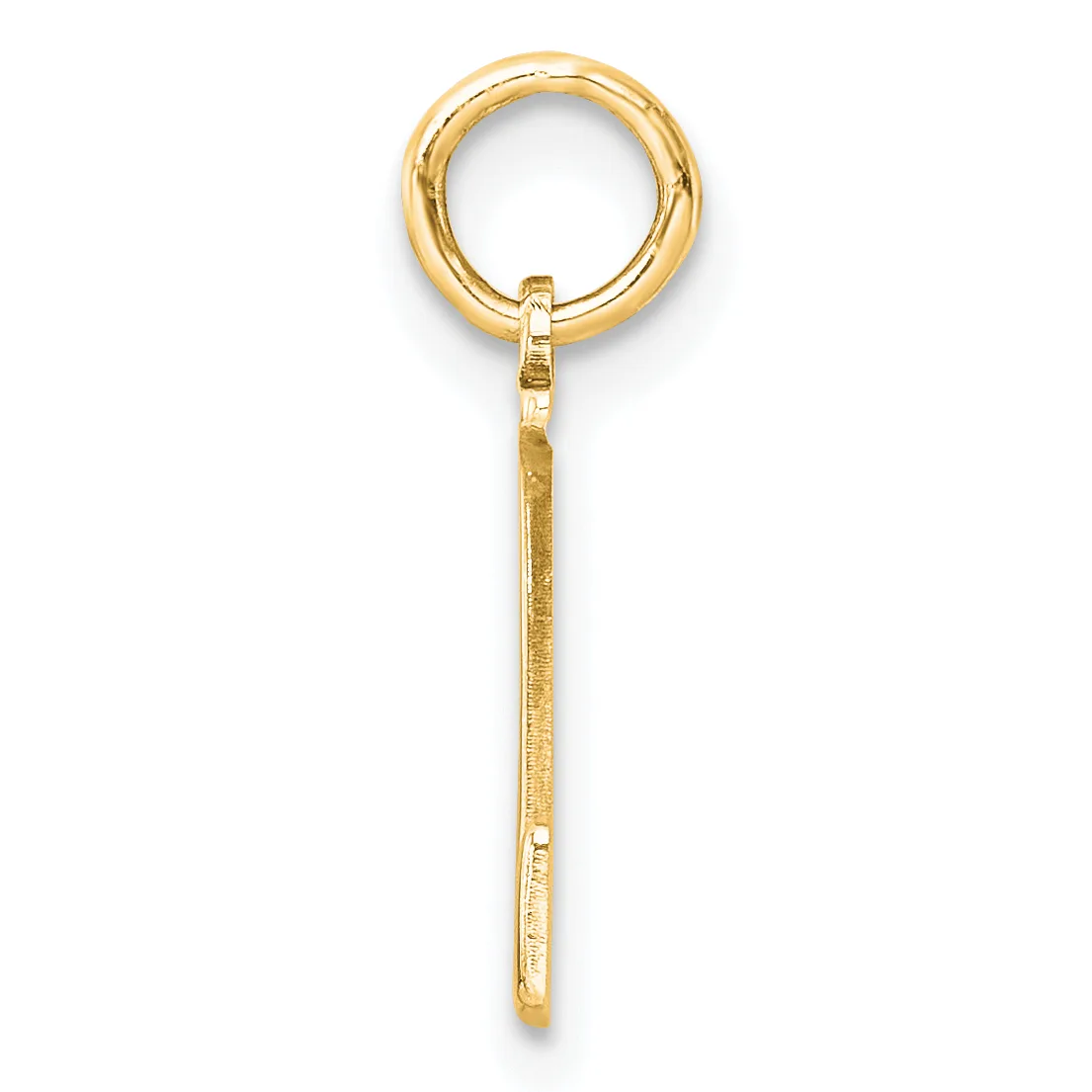 A gold pendant with a circular loop at the top connected to a long rectangular bar hanging below, shown against a white background.