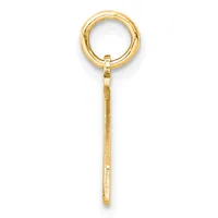 A gold pendant with a circular loop at the top connected to a long rectangular bar hanging below, shown against a white background.