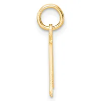 A gold charm pendant consisting of a circular loop at the top connected to a long rectangular shaft with a small hallmark stamp, shown against a white background.